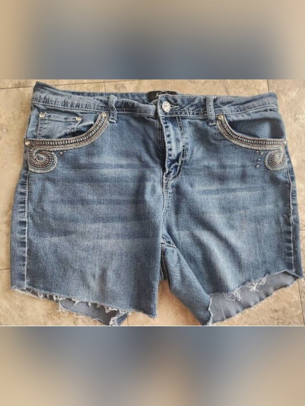Earl Embellished Blue Denim Cutoff Shorts